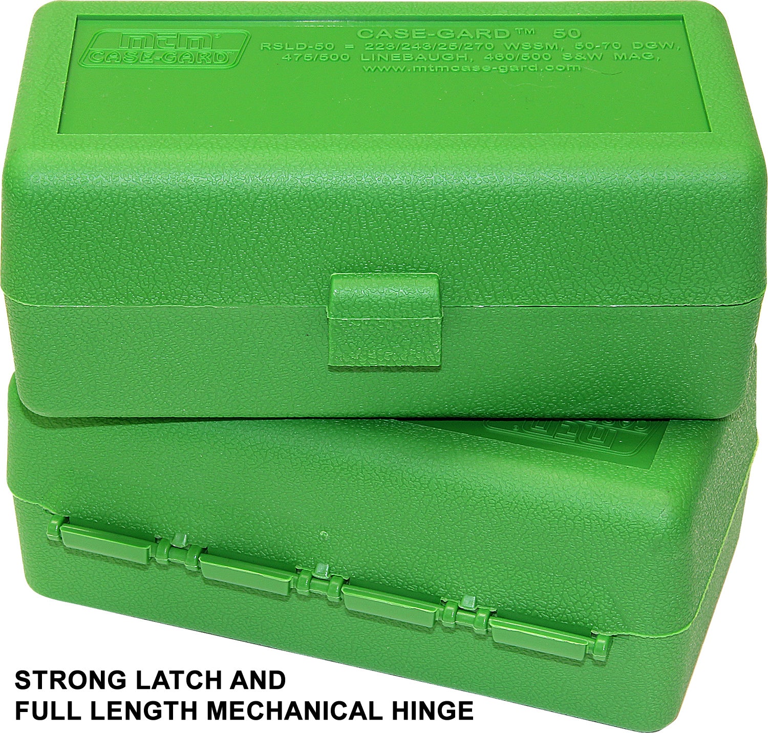 RSLD-50 Rifle Ammo Box, 50 Round 223 243 270 WSSM 360 Buckhammer 460 500 S&W, USA Made