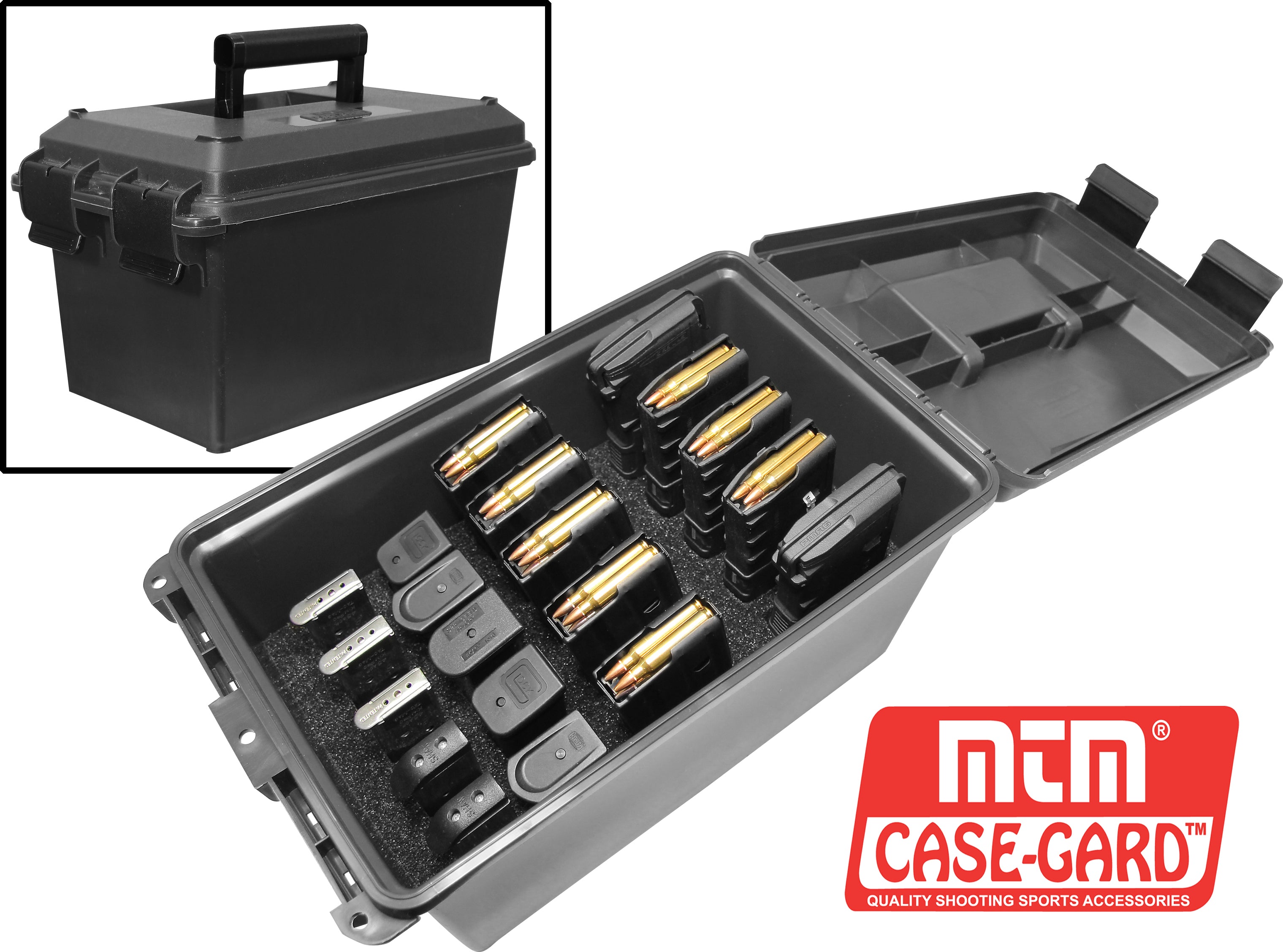 TMCLE - Tactical Mag Can LE for 10 223/5.56 Magazines & 10 single double stack handgun magazine storage box, Law Enforcement Edition