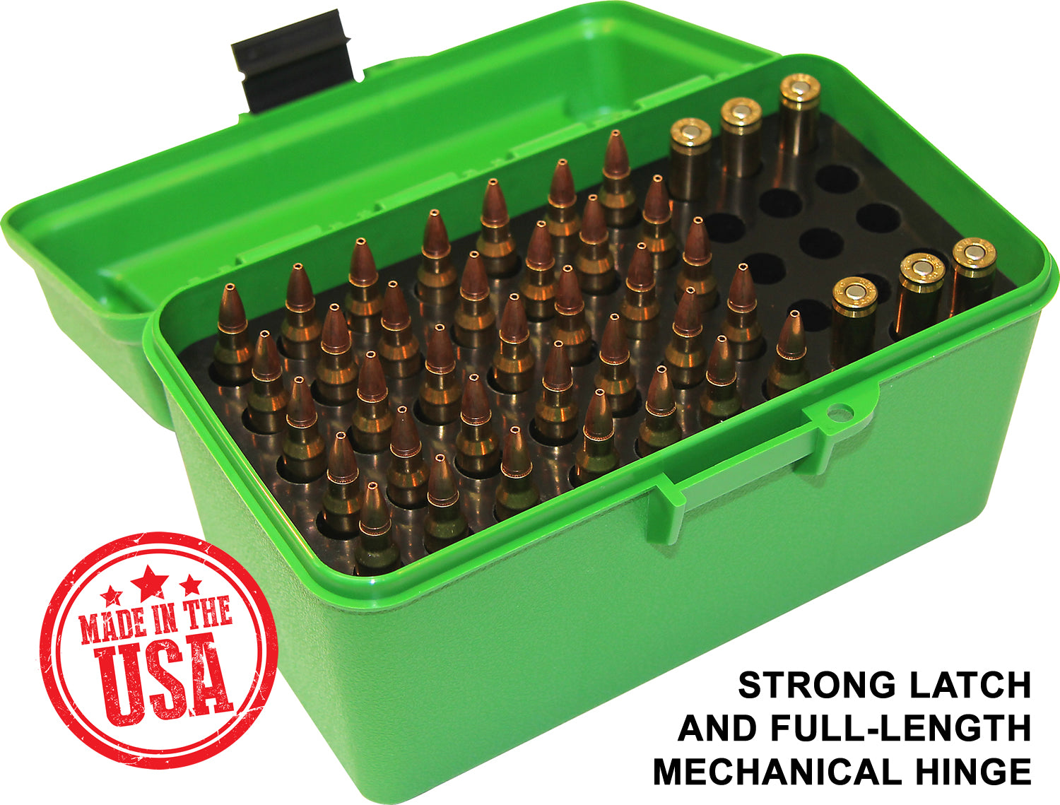 H50-RM - Deluxe Ammo Box 50 Round Handle 22-250 243 308 6.5 Creedmoor 6.8x51