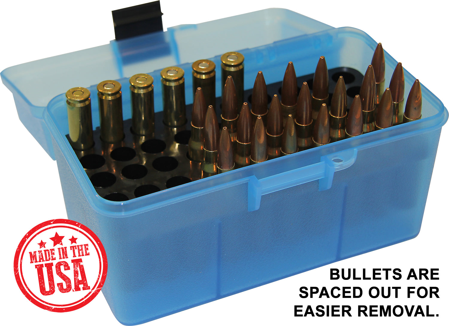 H50-RM - Deluxe Ammo Box 50 Round Handle 22-250 243 308 6.5 Creedmoor 6.8x51