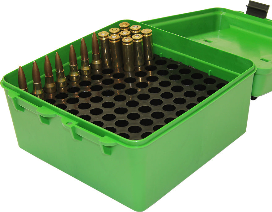 R-100 - Deluxe Ammo Box 100 Round Handle 22-250 to 458 Win