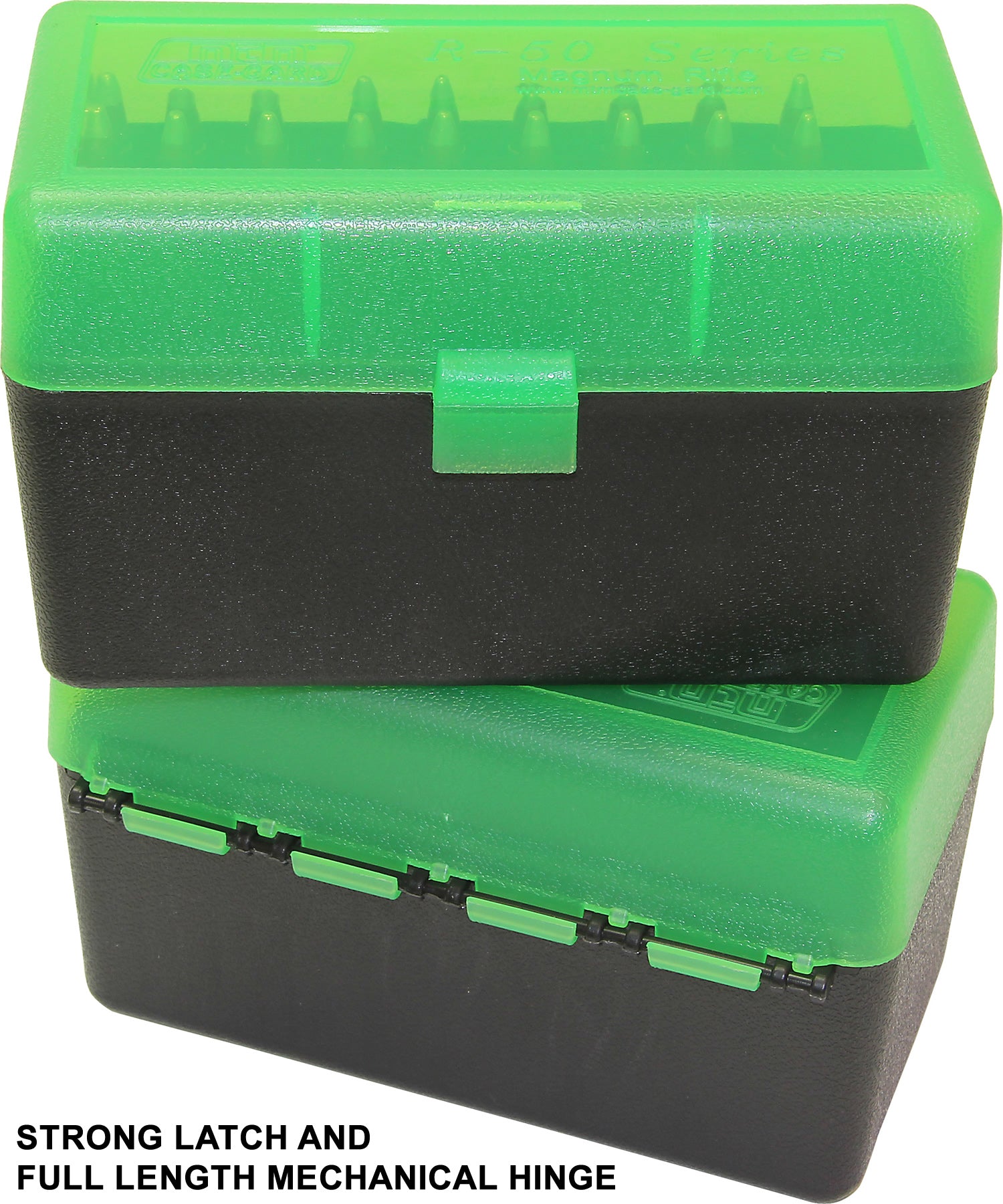 RLLD-50 Rifle Ammo Box, 50 Round 300 Win Mag 303 British 7mm PRC Rem Ultra 375 Ruger, USA Made