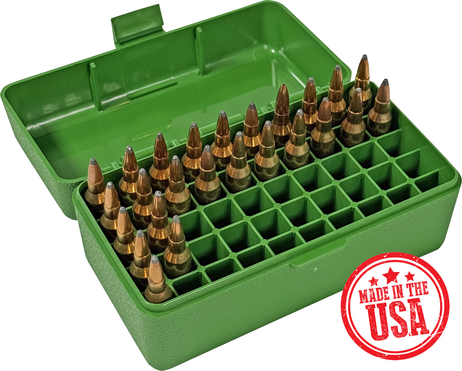 RS-S-50 Rifle Ammo Box, 50 Round 22-250 6.5 Grendel 22 ARC 6mm PPC 7.6