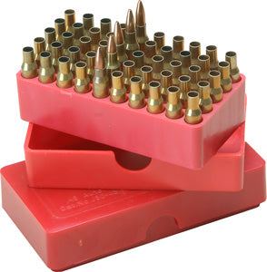 J-50-45 - MTM Slip-Top Ammo Box 50 Round Square Hole 45 ACP 41 Mag Clear Red